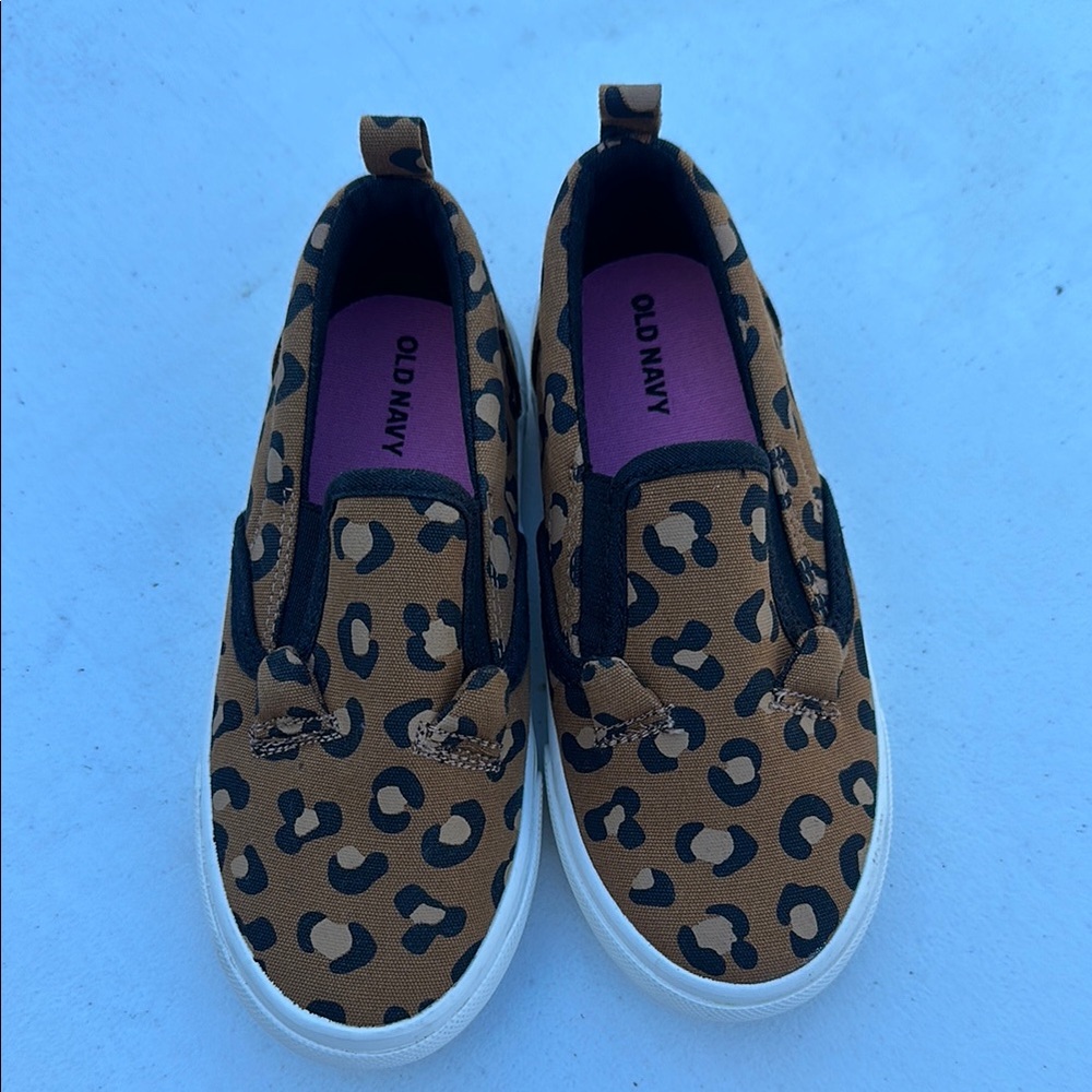 Old Navy Brown and Black Slip-On Sneakers with Leopard Print